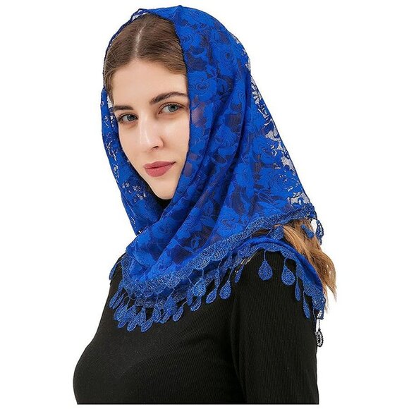 Accessories - Head Covering Lace Shawl Latin Scarf Blue